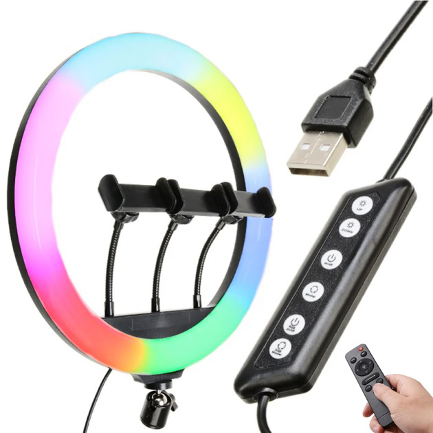 Кільцева LED-лампа RGB MJ45 45 см з тримачем для телефону та пультом - Зображення 3
