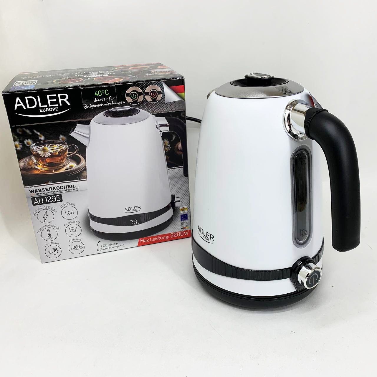 Чайник металевий Adler AD 1295 W 1,7 л з терморегулятором 40–100 °C White - Зображення 6