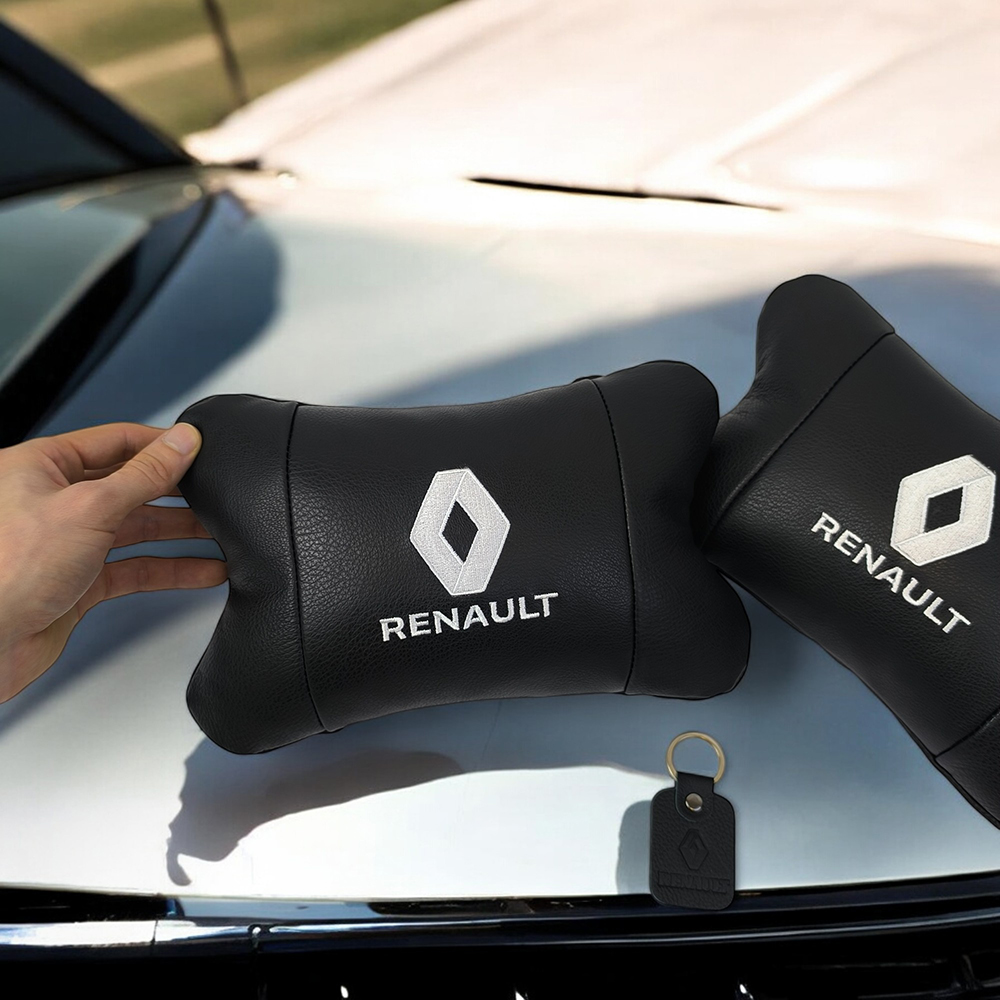 Набір подушок 2 шт для авто Renault на підголівник з логотипом натуральна шкіра - Зображення 2