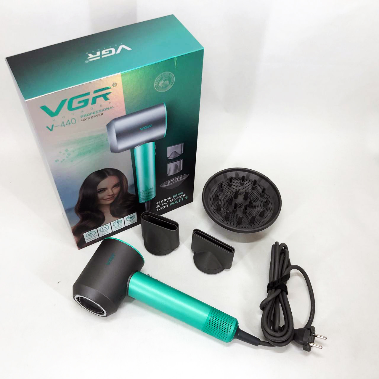 Фен професійний VGR V-440 зелений - Зображення 3
