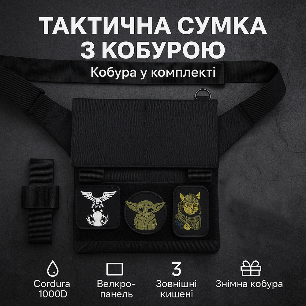 Сумка месенджер тактична з кобурою з тканини Cordura 3 кишені патч-панель - Зображення 3