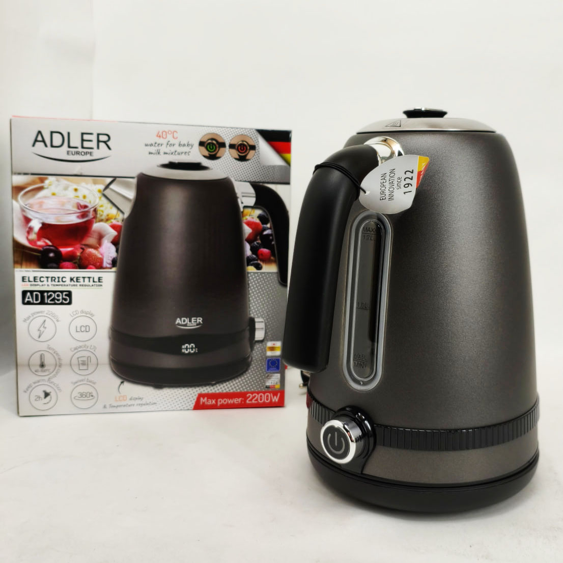 Чайник металевий Adler AD 1295 1,7 л 1850 Вт з терморегулятором 40–100 °C Gray - Зображення 2