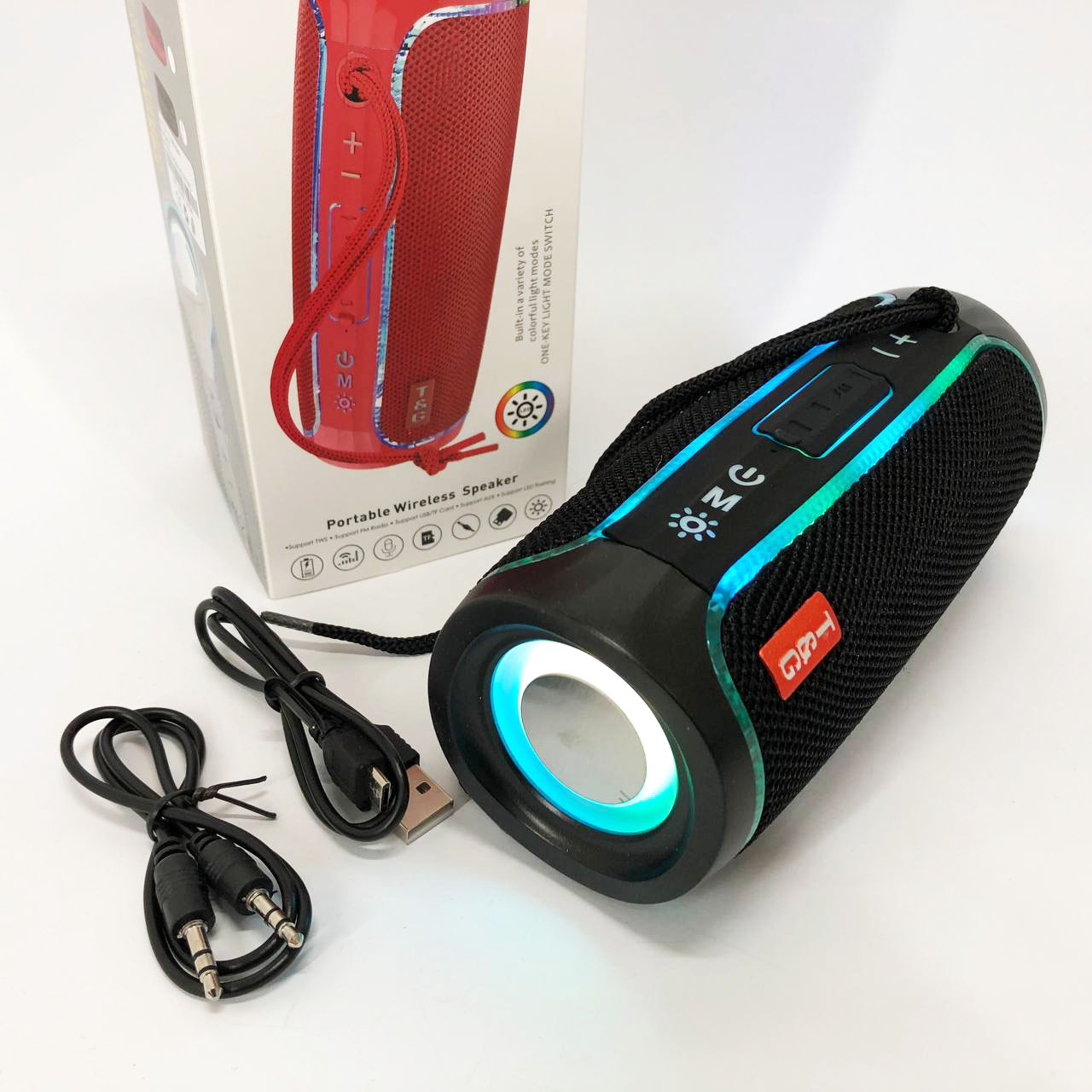 Портативна колонка Bluetooth TG288 з LED-підсвічуванням чорного кольору
