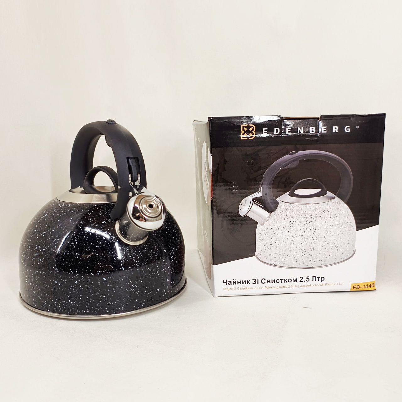 Чайник із свистком Edenberg EB-1440 з мармуровим покриттям 3 л Black - Зображення 4