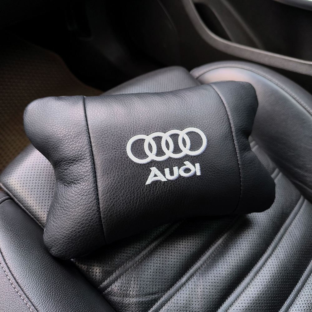 Автомобільна подушка для підголівника Audi з чорною натуральною шкірою - Зображення 5