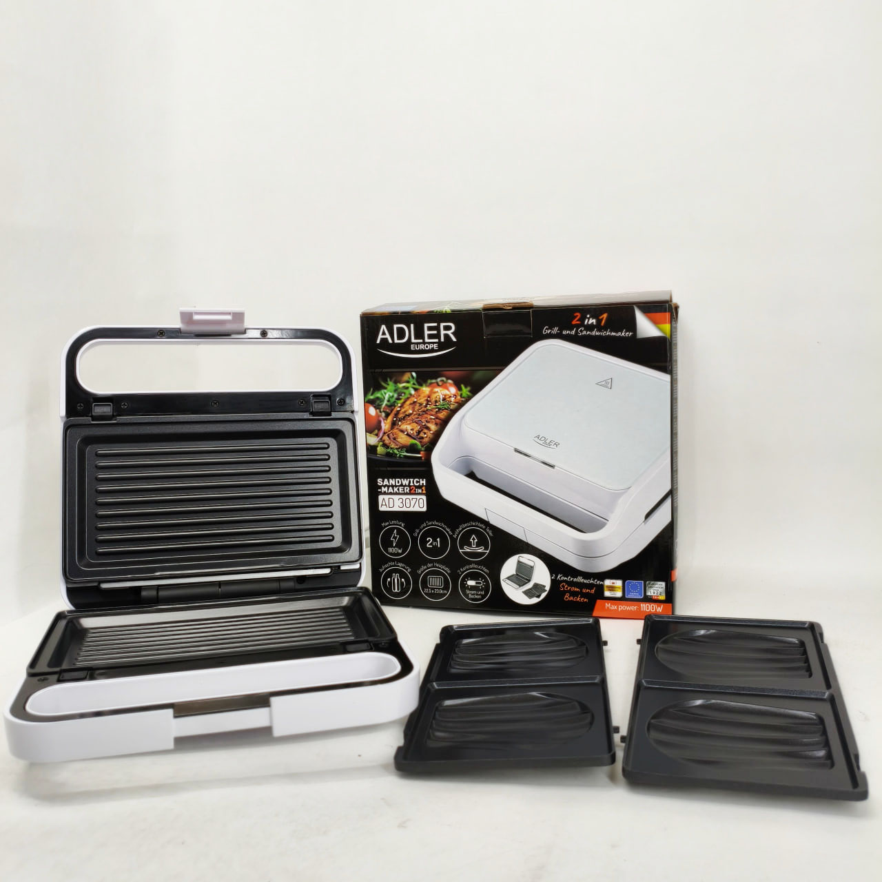 Бутербродниця Adler AD 3070 2в1 1100 Вт White - Зображення 3