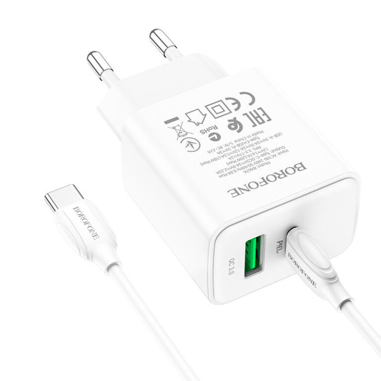 Мережевий зарядний пристрій Borofone BA67A PD20W+QC3.0 (1USB-A/1C) + кабель Type-C to Type-C - Зображення 2