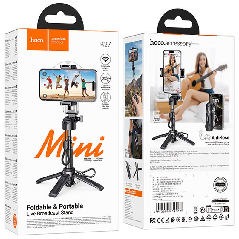 Монопод для селфі Hoco K27 mini трипод + знімний BT пульт - Зображення 6