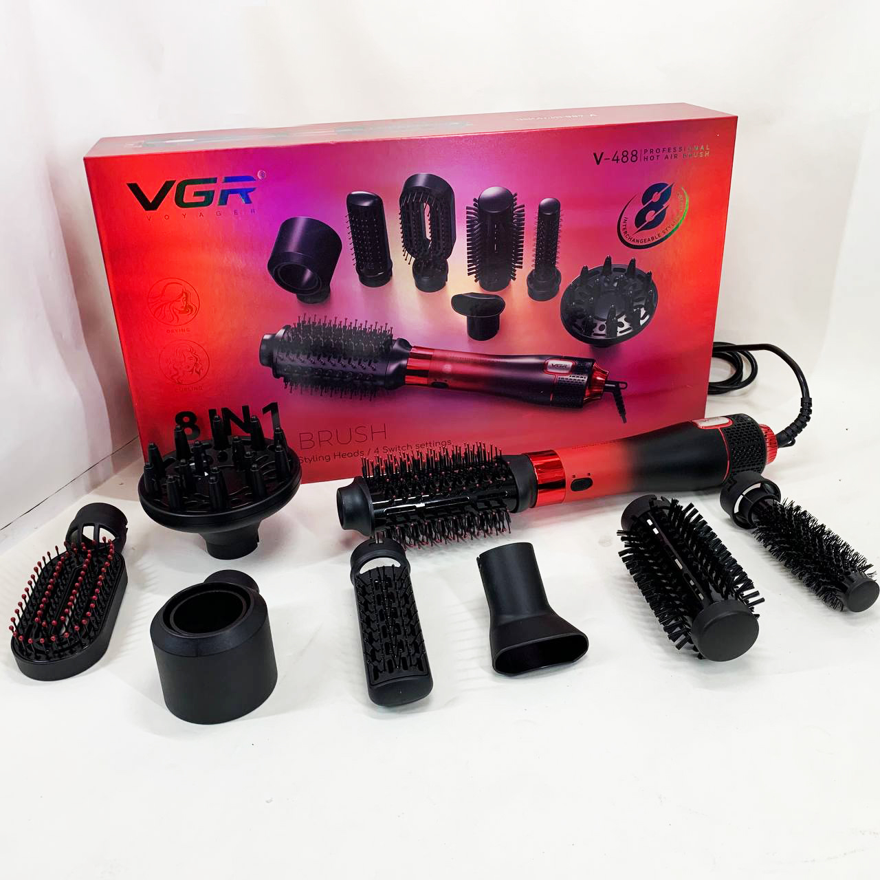 Фен-щітка стайлер VGR 8в1 V-488 червоний - Зображення 4