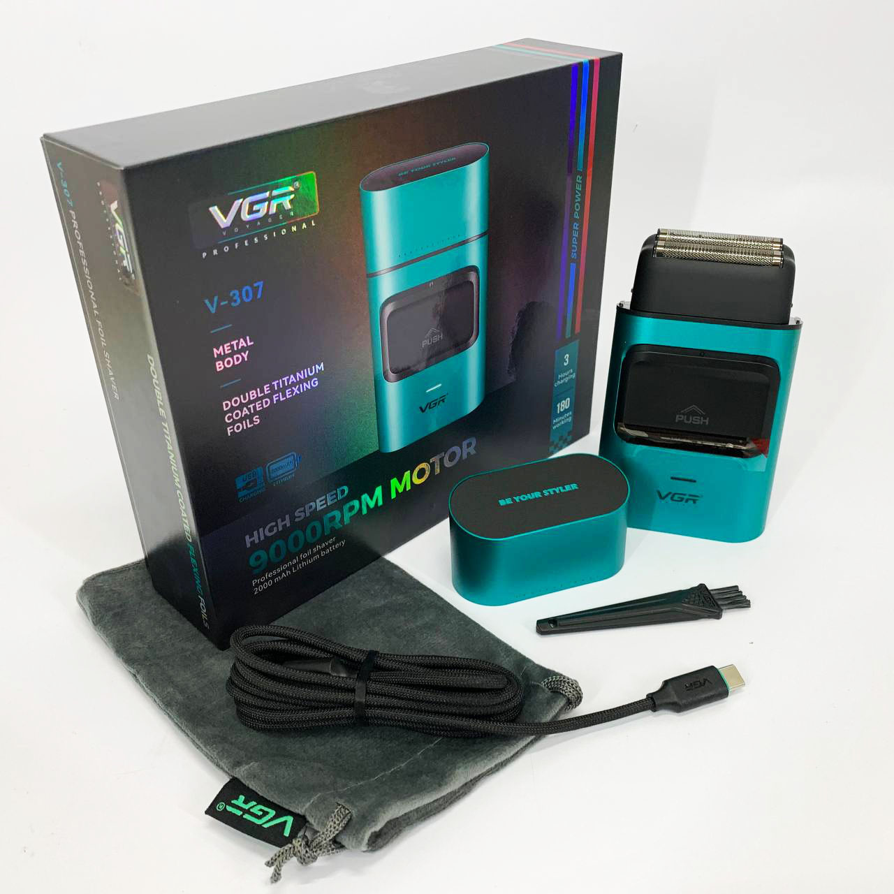 Електробритва-шейвер VGR V-307 для бороди та обличчя з металевим корпусом GREEN - Зображення 6
