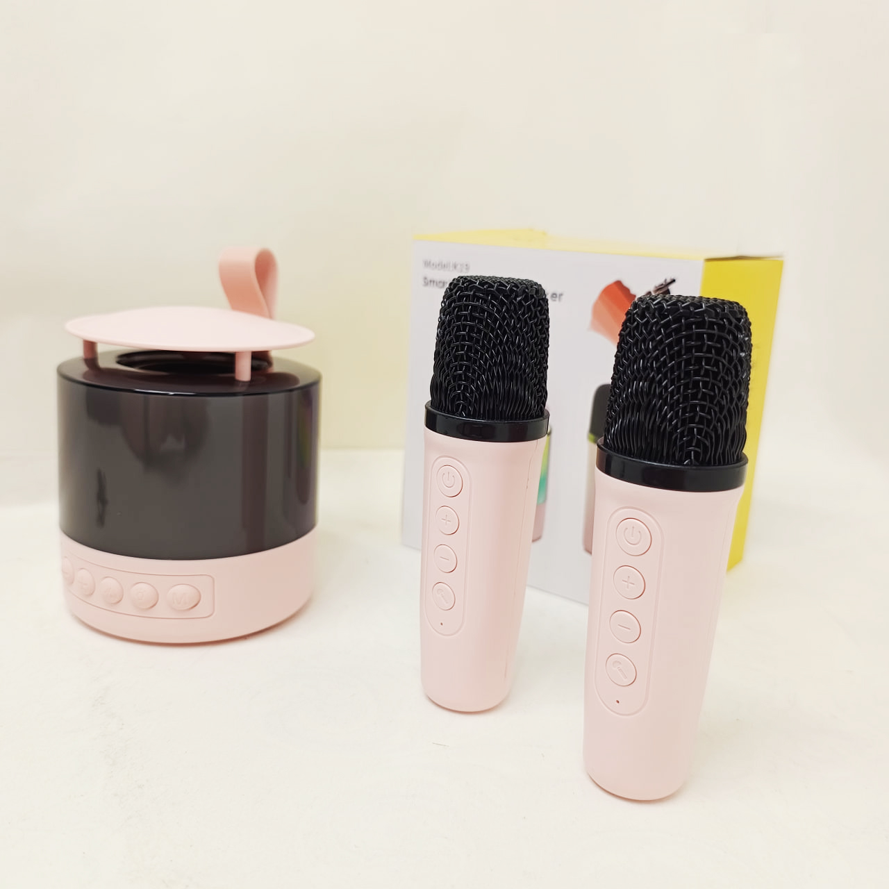 Портативна Bluetooth колонка K19 з LED-підсвічуванням для караоке Pink двома мікрофонами - Зображення 6