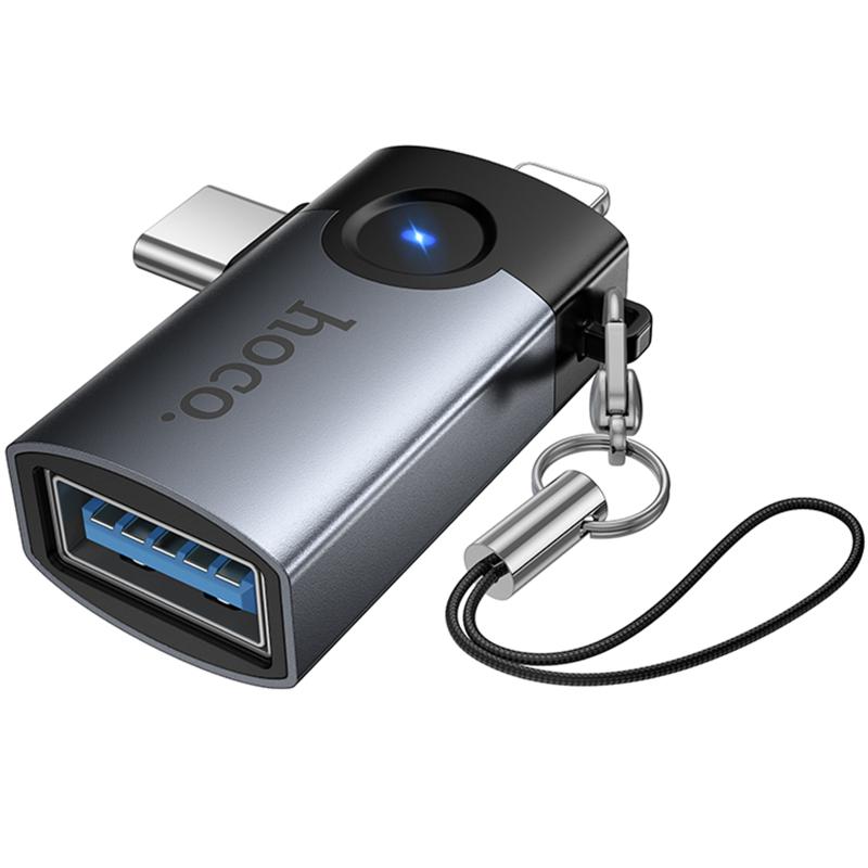 Перехідник Hoco UA46D OTG 2in1 Lightning male/Type-C male to USB female - Зображення 3