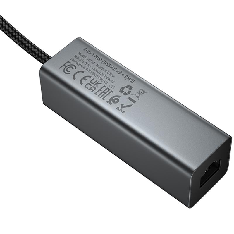 Перехідник HUB Hoco HB1D USB to USB2.0*3+RJ45 - Зображення 3