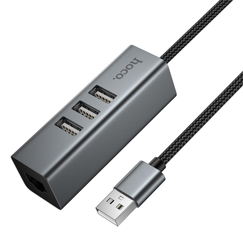 Перехідник HUB Hoco HB1D USB to USB2.0*3+RJ45 - Зображення 6