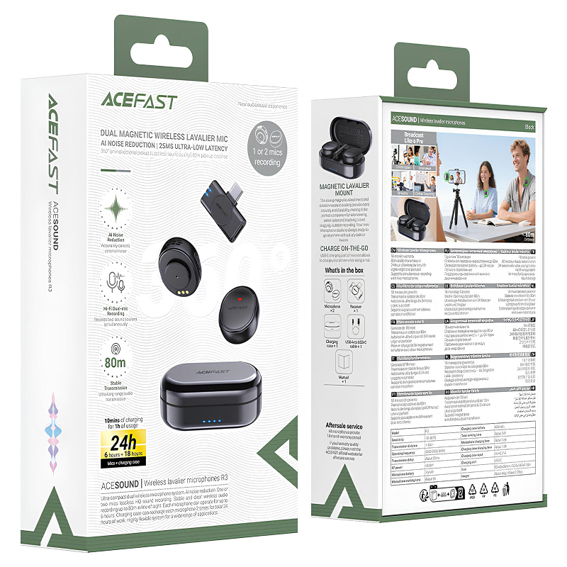Петличний бездротовий мікрофон Acefast R3 Dual-mic Type-C - Зображення 5