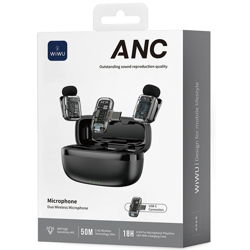 Петличний бездротовий мікрофон WIWU WM008 Dual-mic ANC Type-C - Зображення 2
