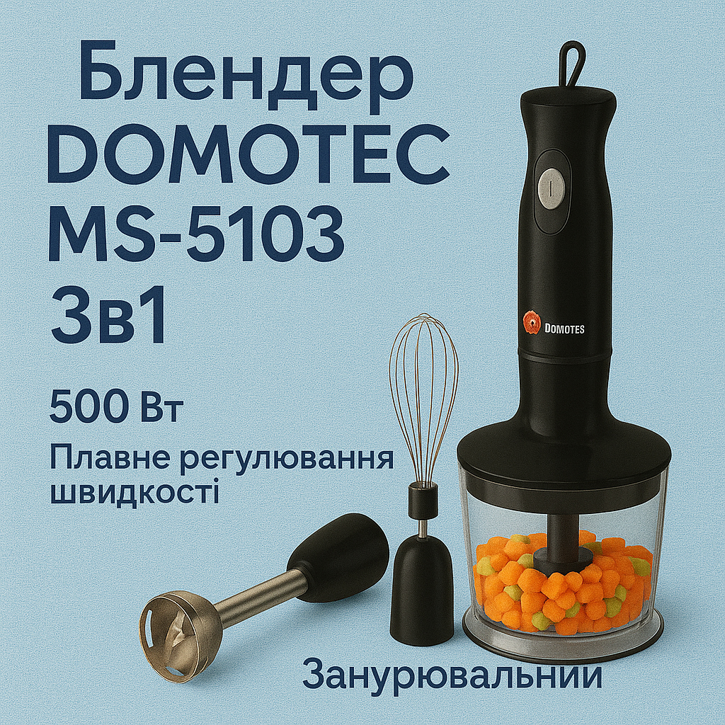 Блендер DOMOTEC MS-5103 3в1 погружной 500Вт ручной погружной блендер, электрический блендер - Зображення 36