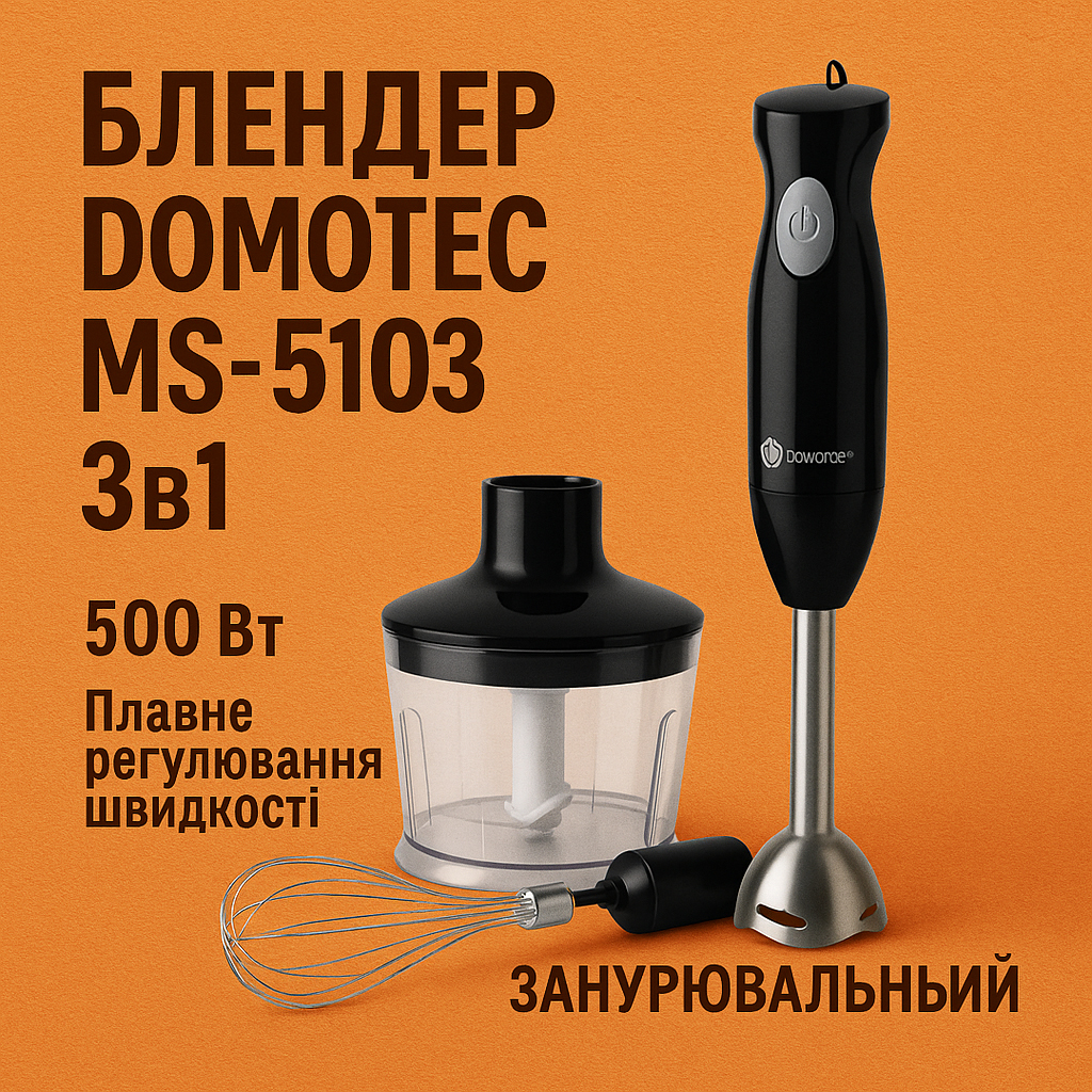 Блендер DOMOTEC MS-5103 3в1 погружной 500Вт ручной погружной блендер, электрический блендер - Зображення 50