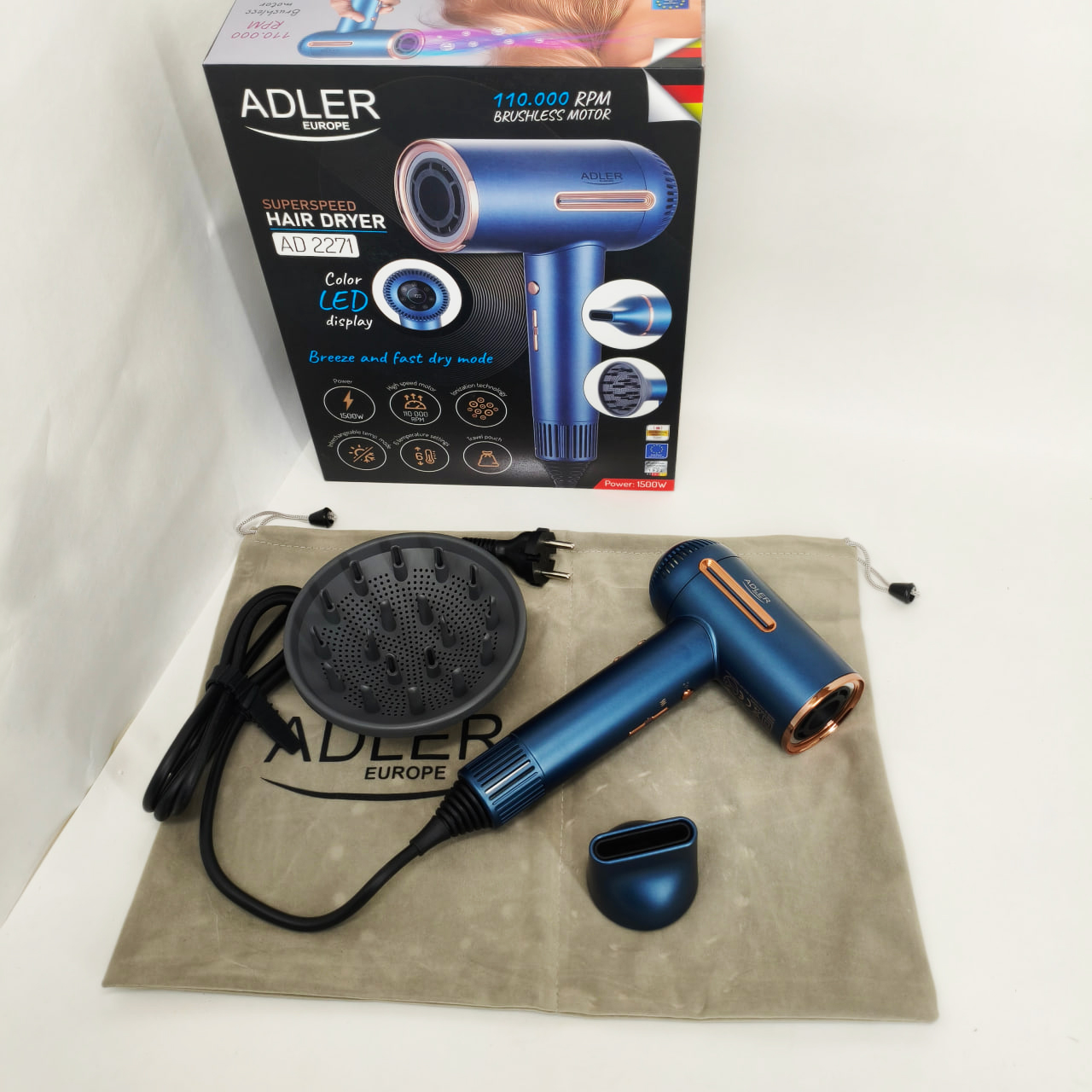 Фен Adler AD 2271 SUPERSPEED TURBO 1500 Вт - Зображення 3