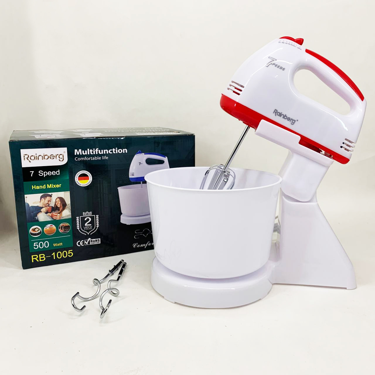 Міксер Rainberg RB-1005 7 швидкостей 500 Вт з чашею 2 л Red