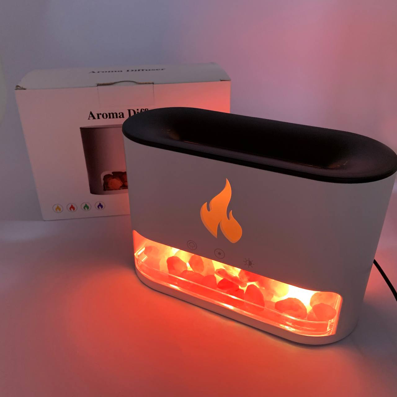 Лампа зволожувач повітря Docsal Flame 3в1 з соляним камінням біла