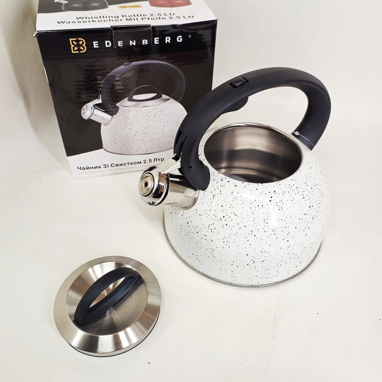 Чайник зі свистком Edenberg EB-1440 з мармуровим покриттям 2.5л White - Зображення 2
