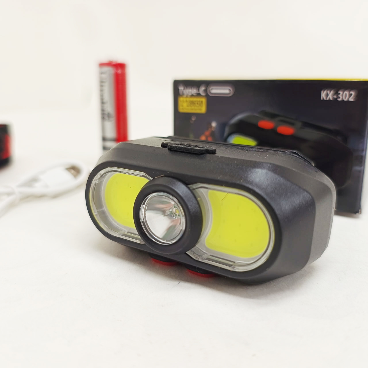 Налобний ліхтар KX-302-LED+2COB акумуляторний