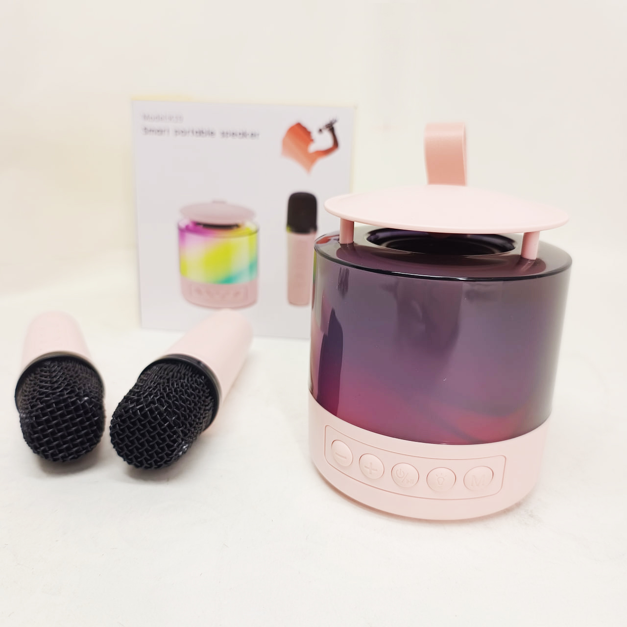 Портативна Bluetooth колонка K19 з LED-підсвічуванням для караоке Pink двома мікрофонами - Зображення 4