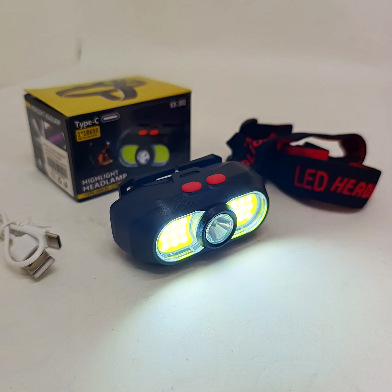 Налобний ліхтар KX-302-LED+2COB акумуляторний - Зображення 2