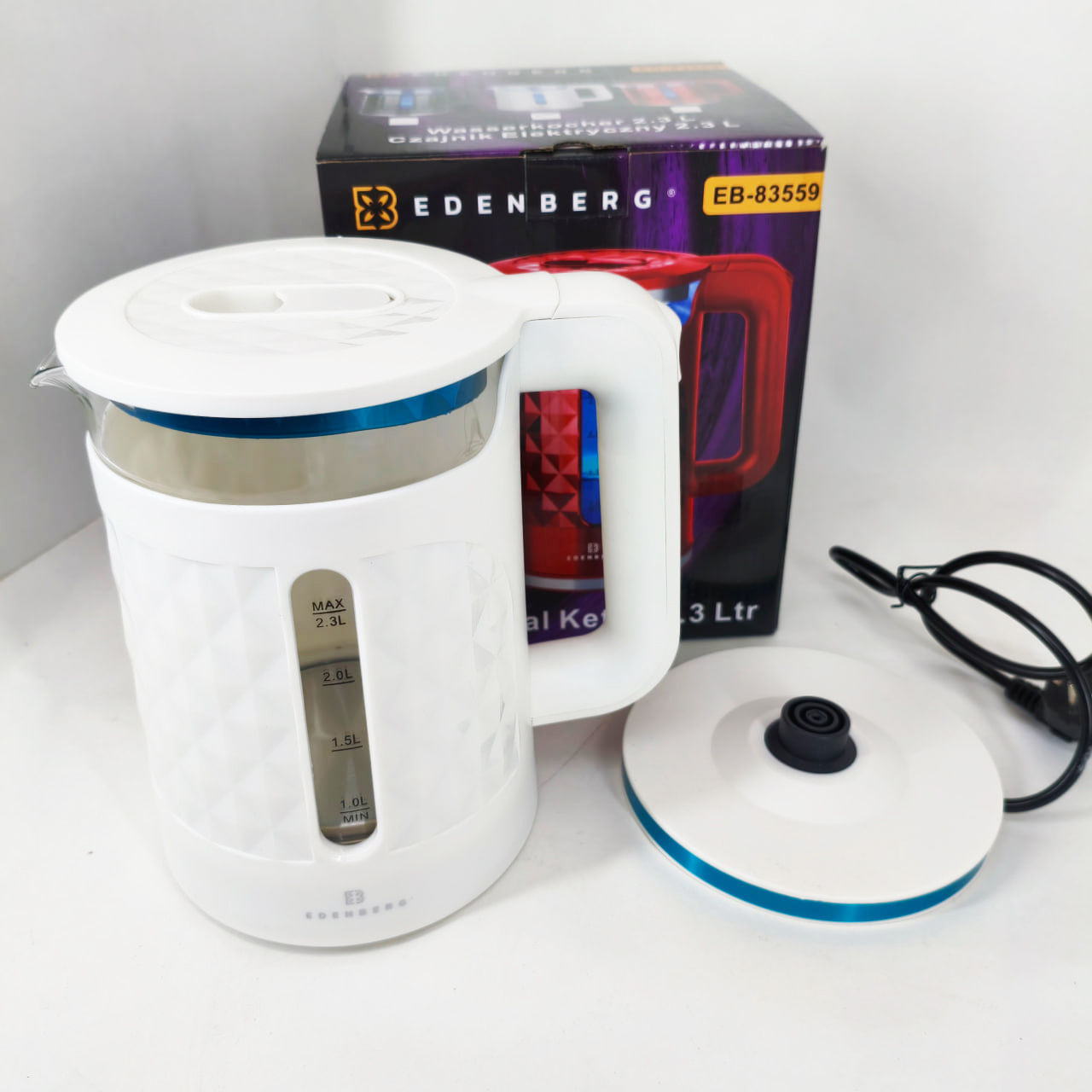 Електрочайник скляний Edenberg EB-83559 2,3 л 1500 Вт White - Зображення 4