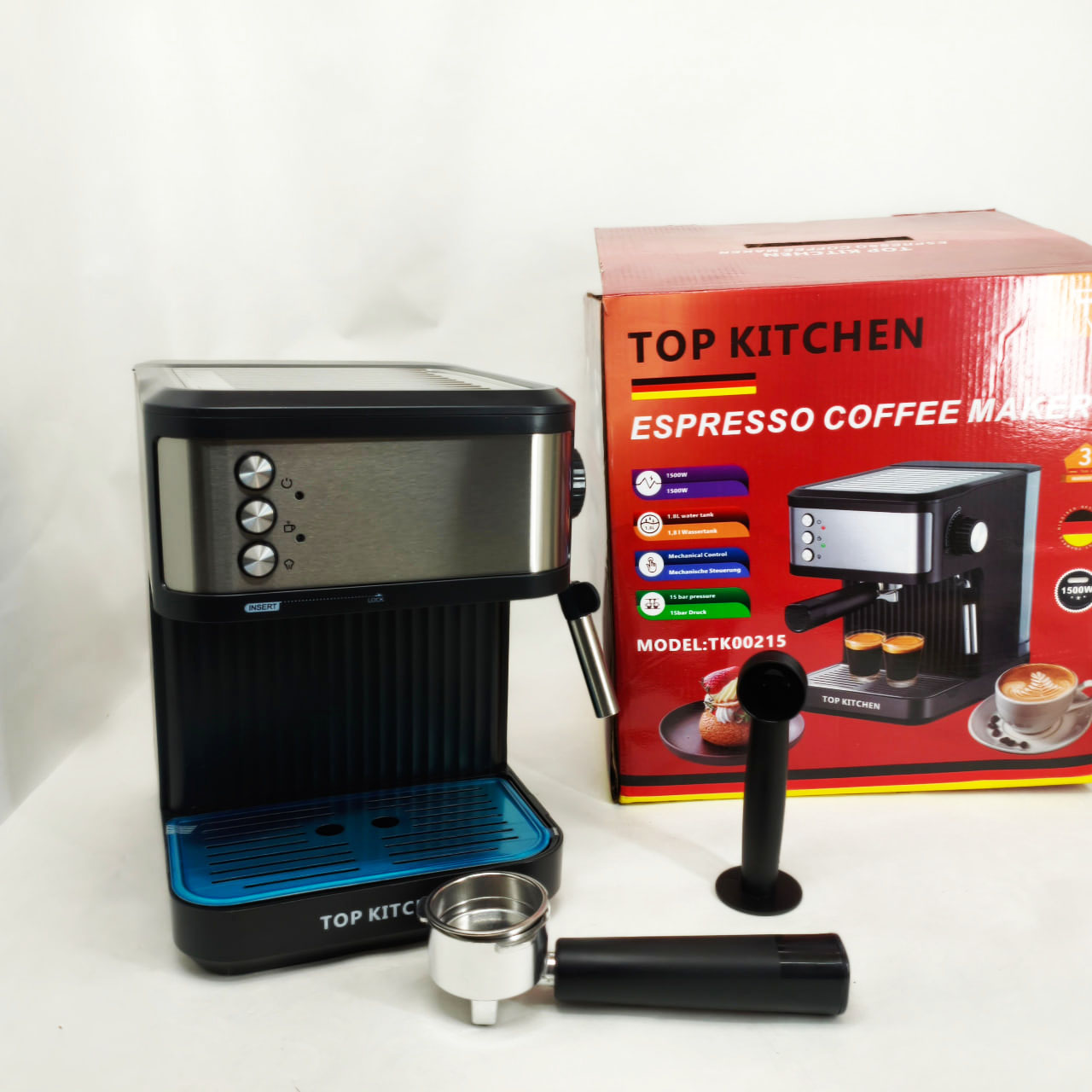 Кавоварка Еспресо Top Kitchen TK00215 ріжкова 1500 Вт 1,8 л 1–3 чашки 15 Бар