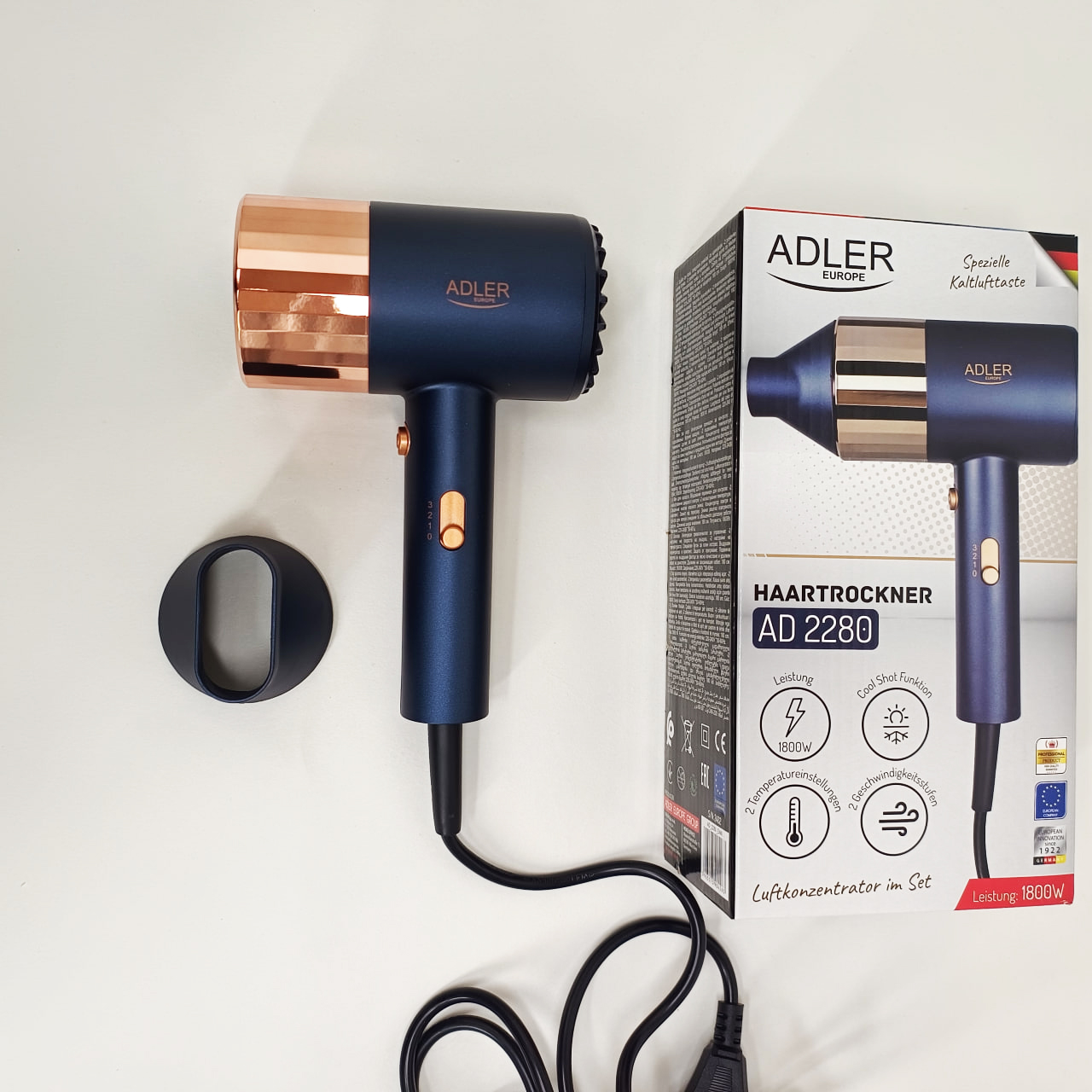 Фен Adler AD 2280 1800 Вт 2 швидкості 3 режими холодне повітря концентратор 1,8 м - Зображення 3