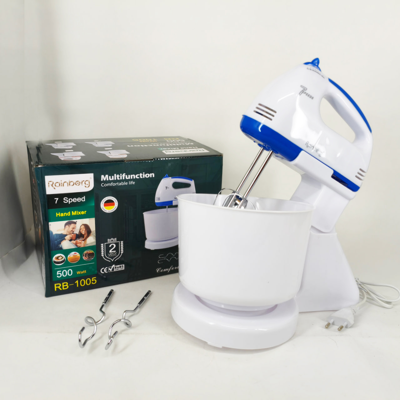 Міксер Rainberg RB-1005 7 швидкостей 500 Вт з чашею 2 л Blue - Зображення 4