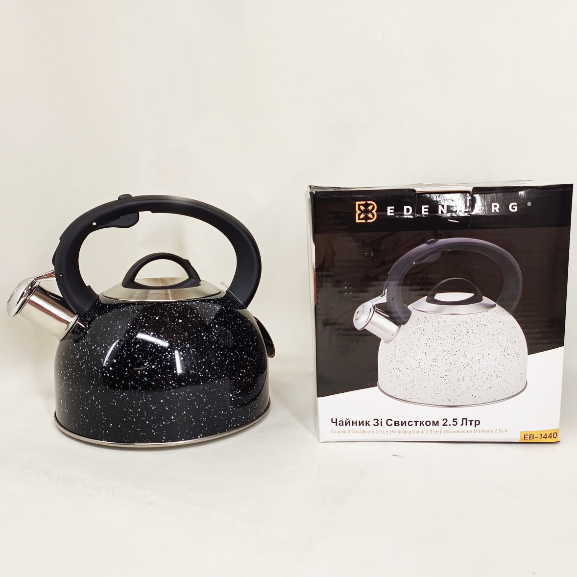 Чайник із свистком Edenberg EB-1440 з мармуровим покриттям 3 л Black - Зображення 5