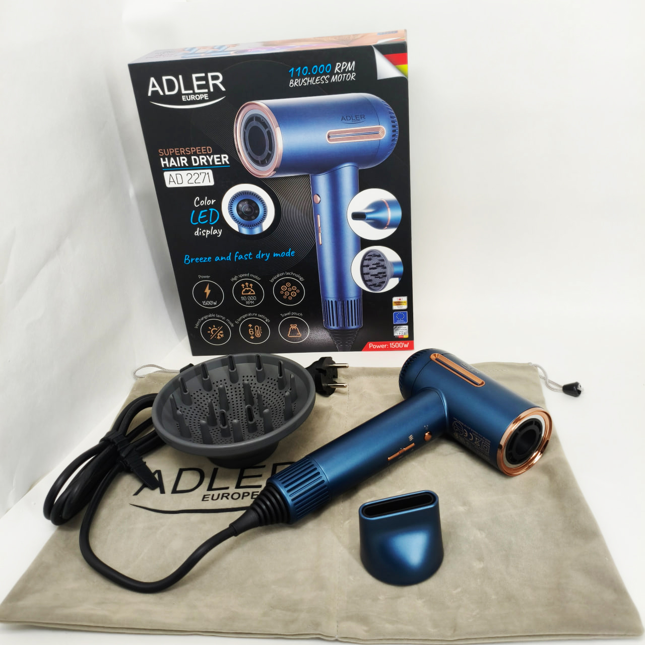 Фен Adler AD 2271 SUPERSPEED TURBO 1500 Вт - Зображення 2