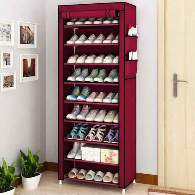 Шафа тканинна з полицями для одягу та взуття 58×30×158 см Red - Зображення 3