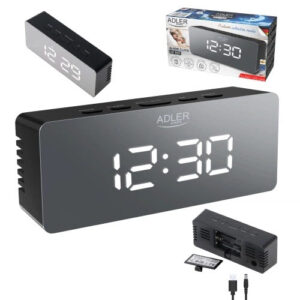 Настільний будильник Adler AD 1189 Black з термометром, LED-підсвіткою та USB живленням