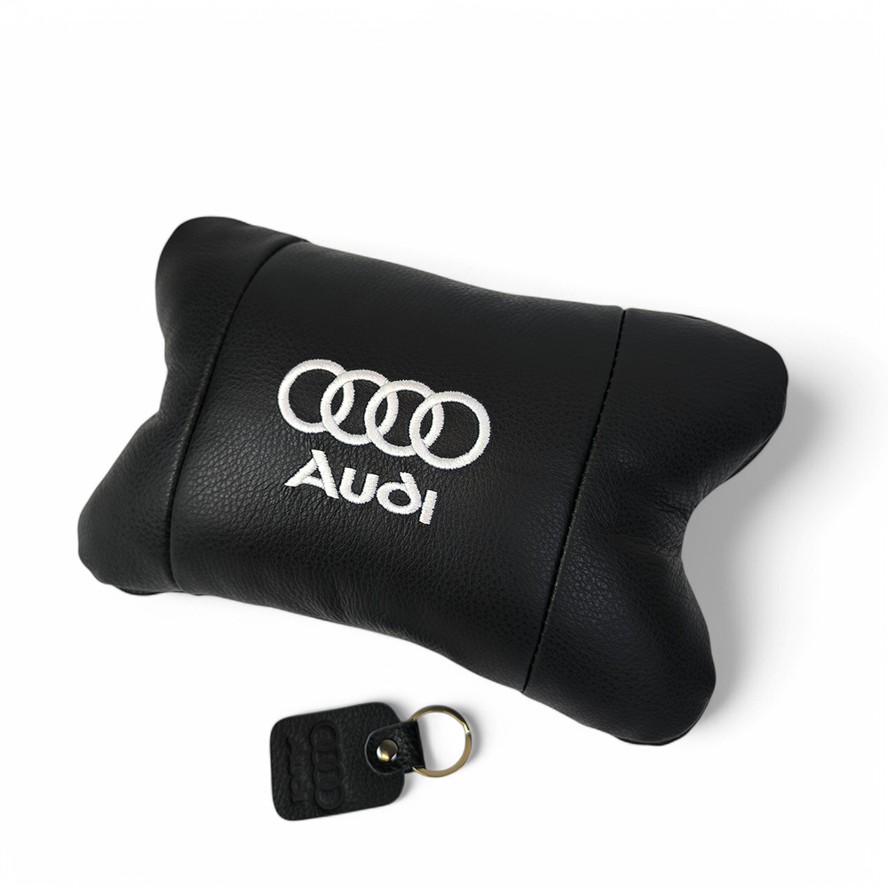 Автомобільна подушка для підголівника Audi з чорною натуральною шкірою