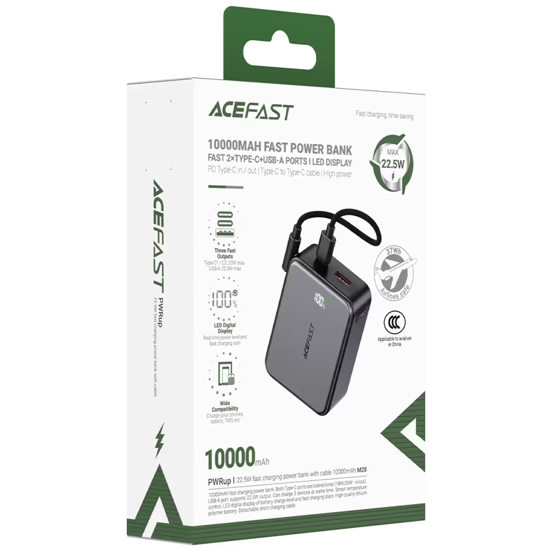 Повербанк Power Bank Acefast M28 22.5W with cable 10000 mAh - Зображення 5
