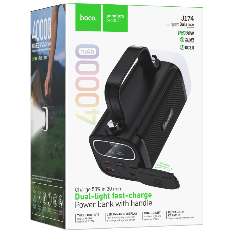 Повербанк Power Bank Hoco J174 Unimpeded 22.5W+PD20W dual lighting 40000 mAh - Зображення 2