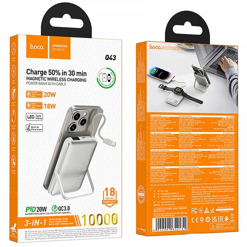Повербанк Power Bank Hoco Q43 Clever PD20W з БЗП+iWatch Type-C 10000 mAh - Зображення 4