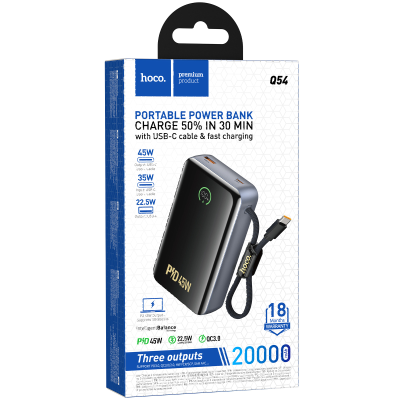 Повербанк Power Bank Hoco Q54 Shine PD45W with cable 20000 mAh - Зображення 2