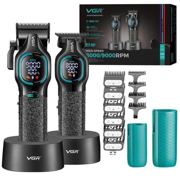 Комплект для стрижки VGR 2в1 V-886 S2 BLACK акумуляторна машинка та триммер