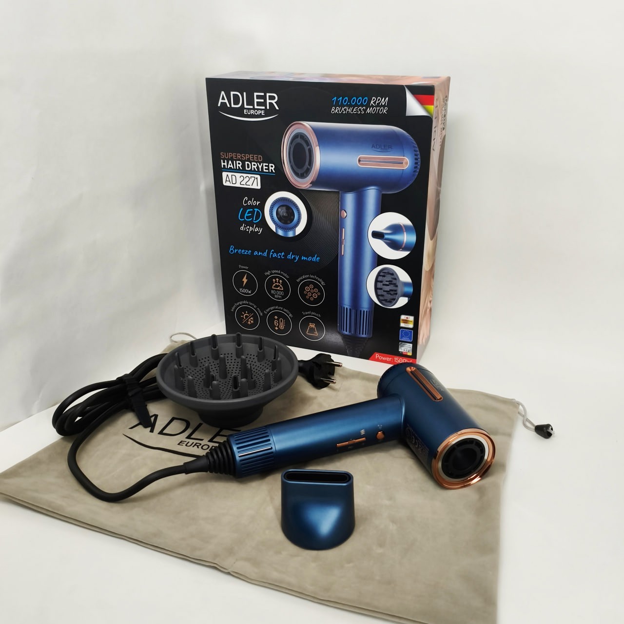Фен Adler AD 2271 SUPERSPEED TURBO 1500 Вт - Зображення 4