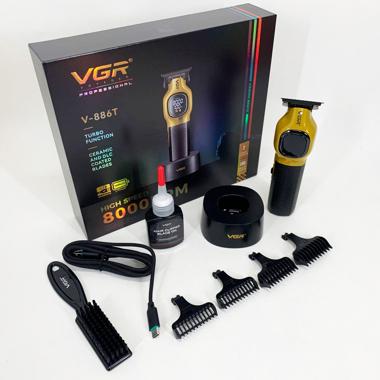 Тример VGR V-886T GOLD 8000 RPM з 4 насадками для стрижки волосся - Зображення 3