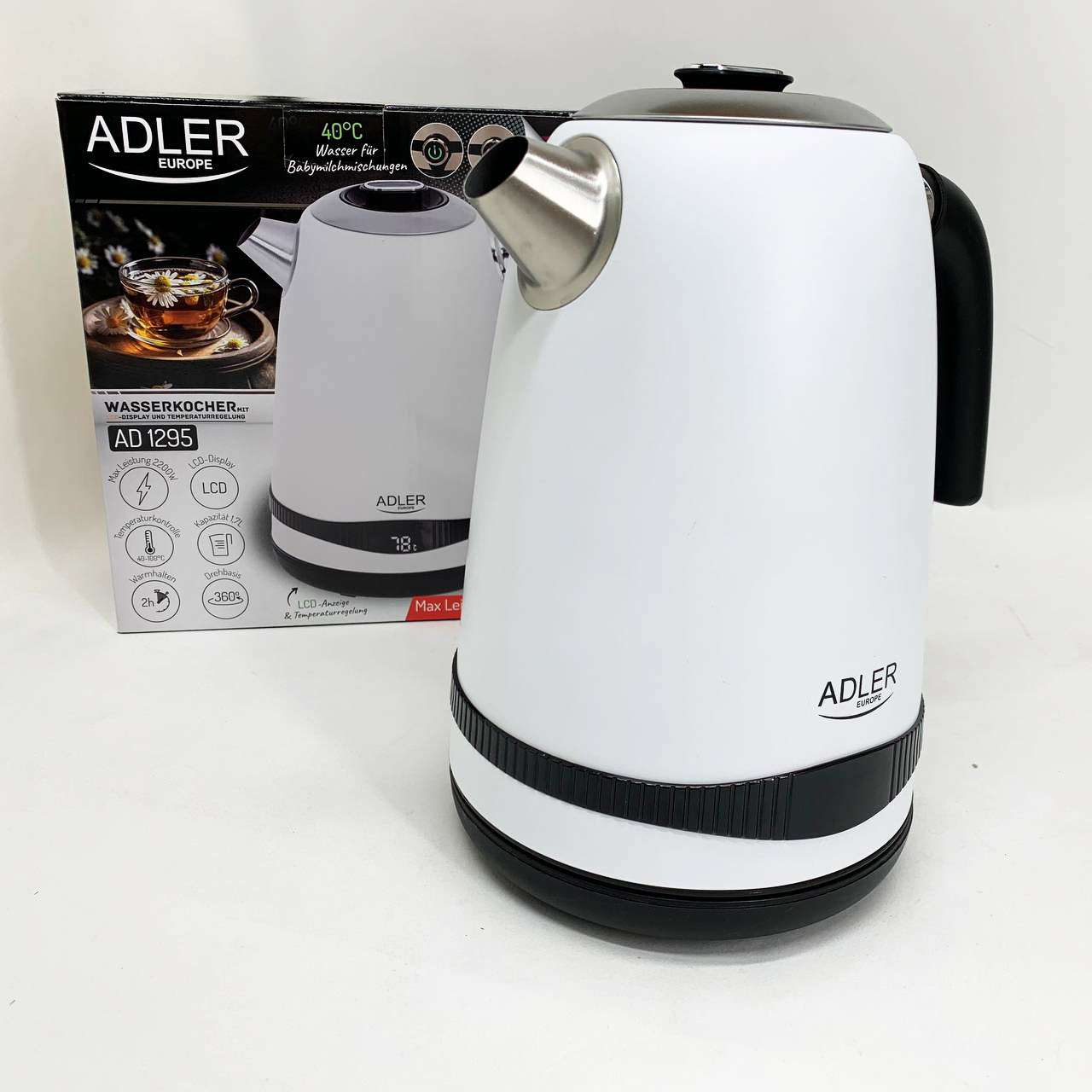 Чайник металевий Adler AD 1295 W 1,7 л з терморегулятором 40–100 °C White