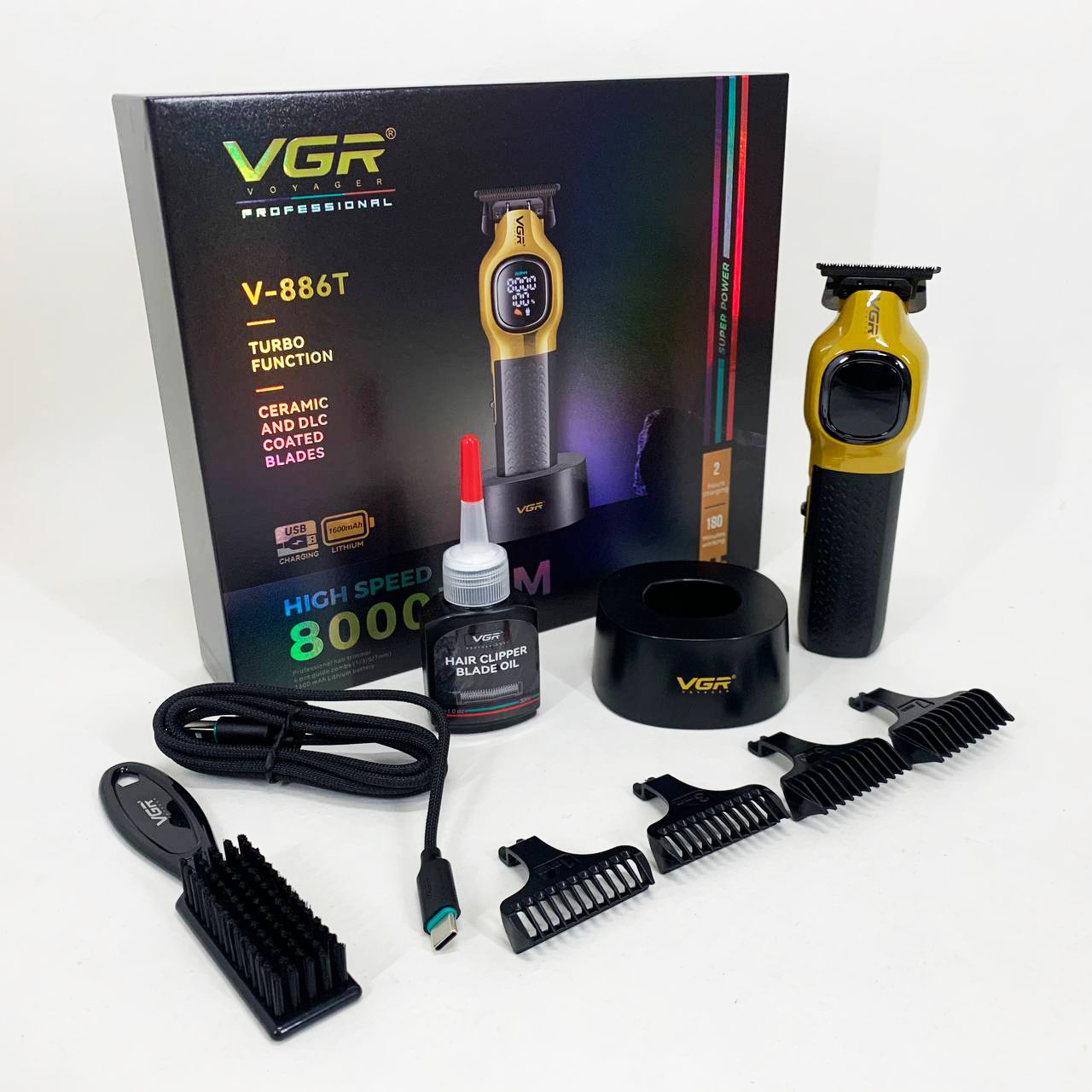 Тример VGR V-886T GOLD 8000 RPM з 4 насадками для стрижки волосся - Зображення 4