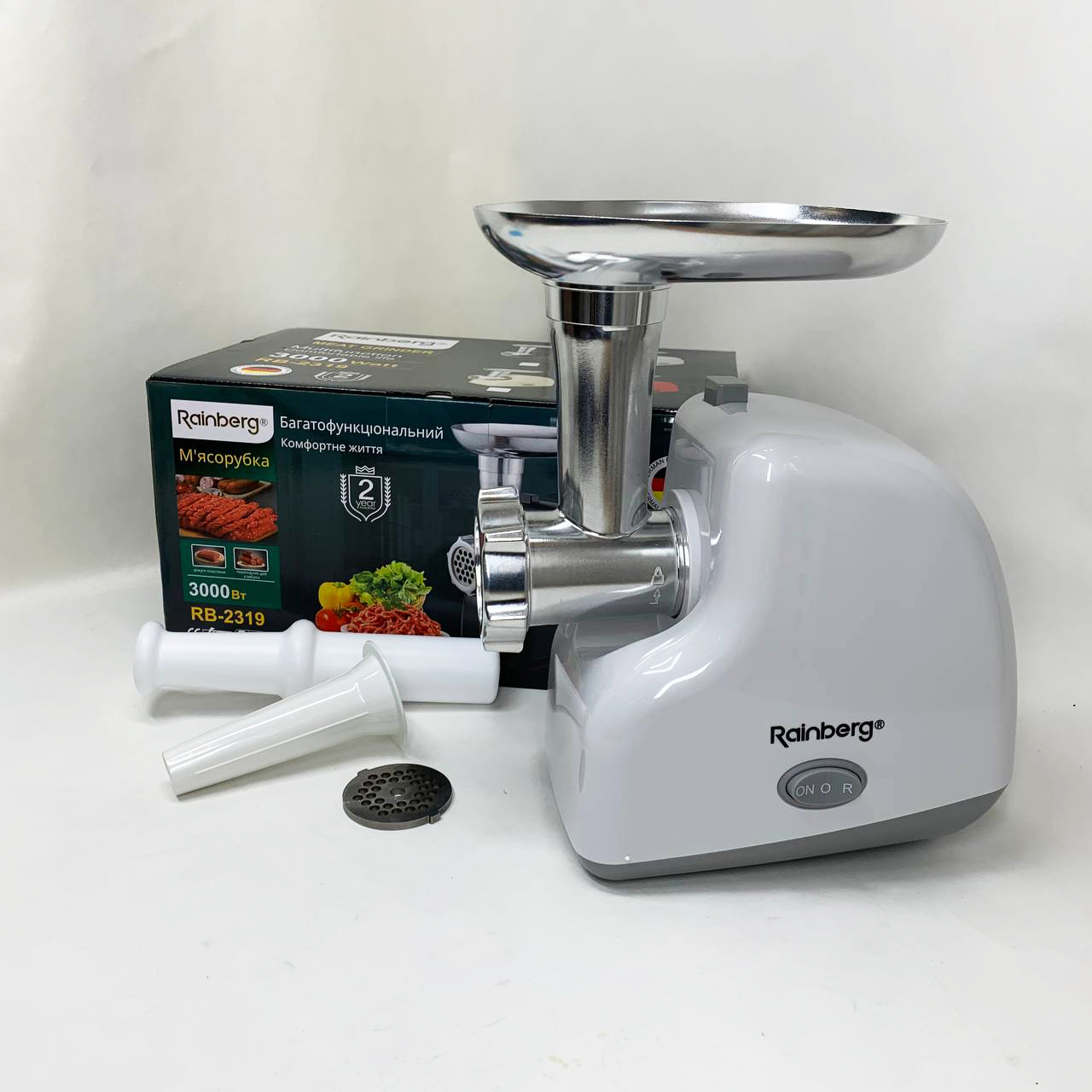 Електрична м’ясорубка Rainberg RB-2319 з реверсом 3000 Вт White - Зображення 4