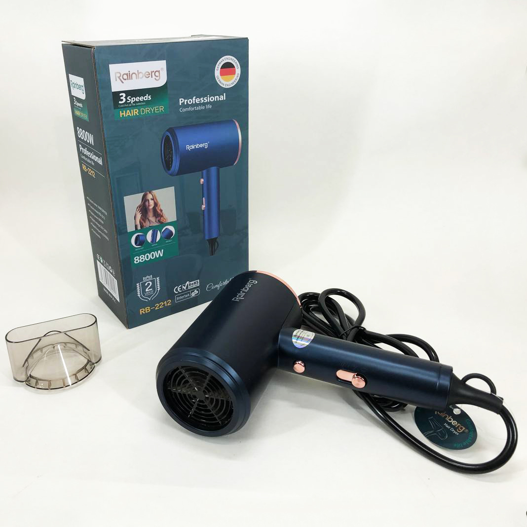 Фен Rainberg RB-2212 8800 Вт з регуляцією температури та швидкості Blue