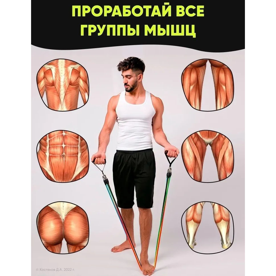 Эспандер резина для зарядок exercise pipe, эспандер резиновый жгут упражнения, Фитнес резинки 5 в 1 - Зображення 22